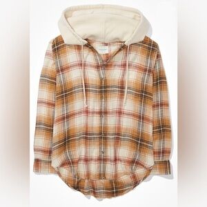 American Eagle Outfitters Plaid Flannel Hooded Shirt, OVERSIZED, size small